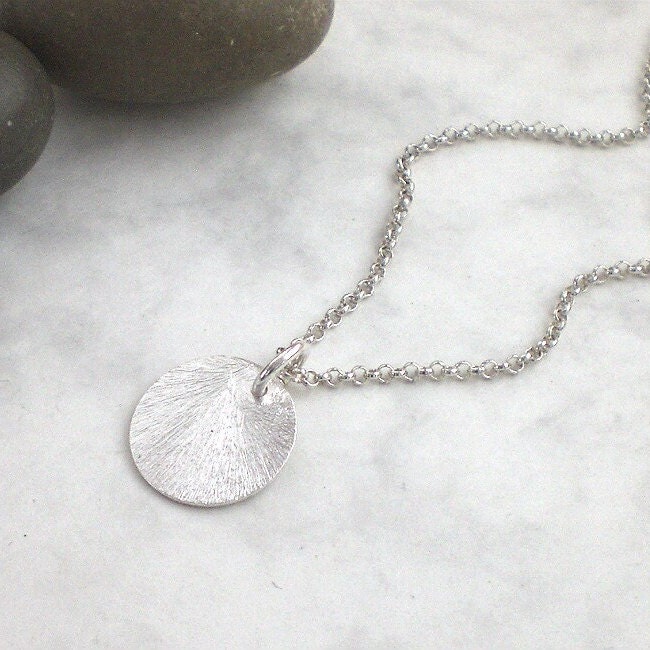 Pure Halskette Scheibe Gebürstet 15mm 925 Silber - Schlichte Kette Plättchen Rund Minimalistisch 925Er Sterlingsilber | R145 von AmaleeJewelry