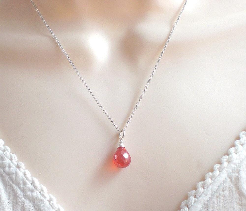 Rote Topas Tropfen Kette 925 Silber - Facettiert Halskette Echtsilber, R150 von AmaleeJewelry