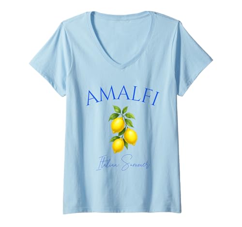 Damen Amalfiküste Zitronen Italienisch Sommer Italien T-Shirt mit V-Ausschnitt von Amalfi Coast Italian Style Summer Designs