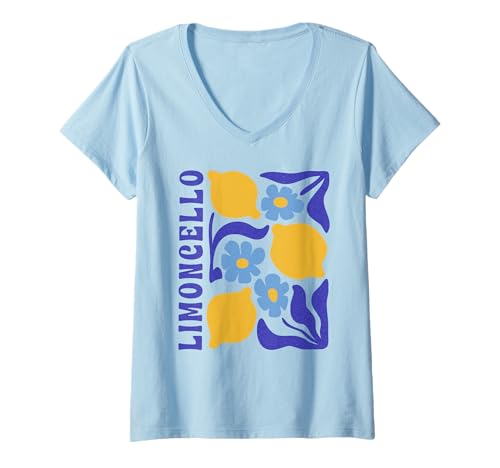 Damen Limoncello Zitrone Boho Floral Italien Distressed Vintage Trendy T-Shirt mit V-Ausschnitt von Amalfi Coast Italian Style Summer Designs