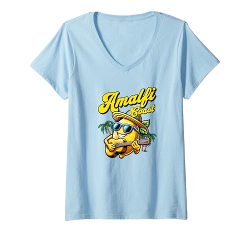 Damen Italien Amalfiküste T-Shirt mit V-Ausschnitt von Amalfi Coast Souvenir Store