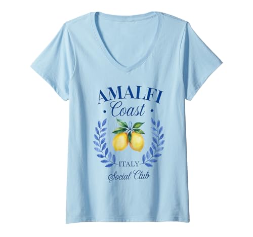 Damen Amalfiküste T -Shirt Italien Retro Coquette Bow Amalfi Coast T-Shirt mit V-Ausschnitt von Amalfiküste T -Shirt Frauen Männer Zitronen Retro