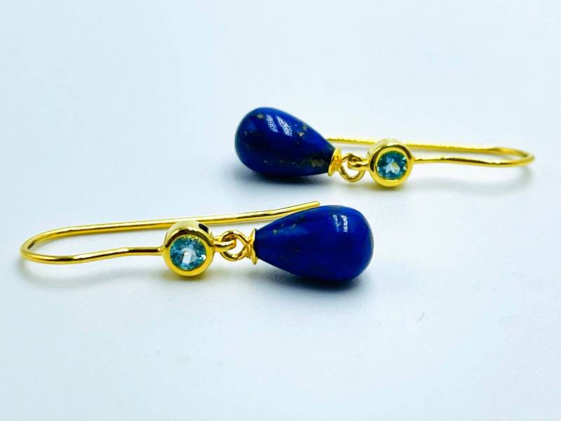 Lapislazuli Blautopas Ohrringe, Silber Vergoldet von AmaliaTavaresSchmuck