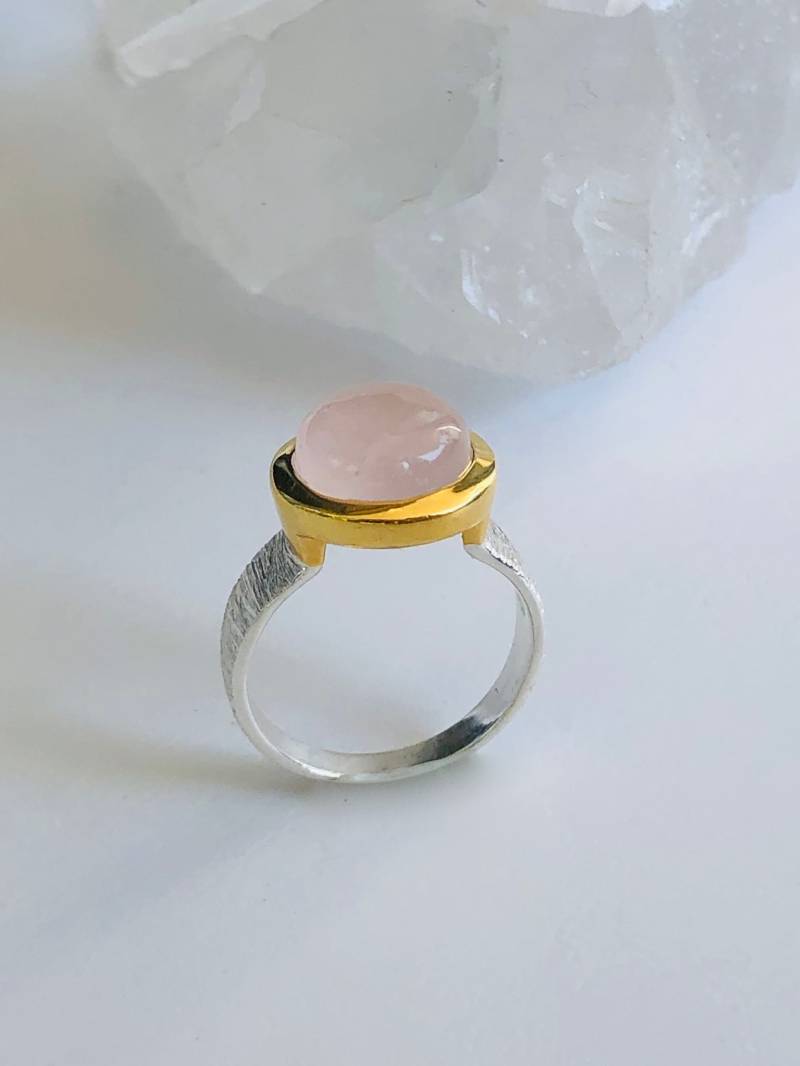Ring Rosenquarz Silber Bicolor von AmaliaTavaresSchmuck