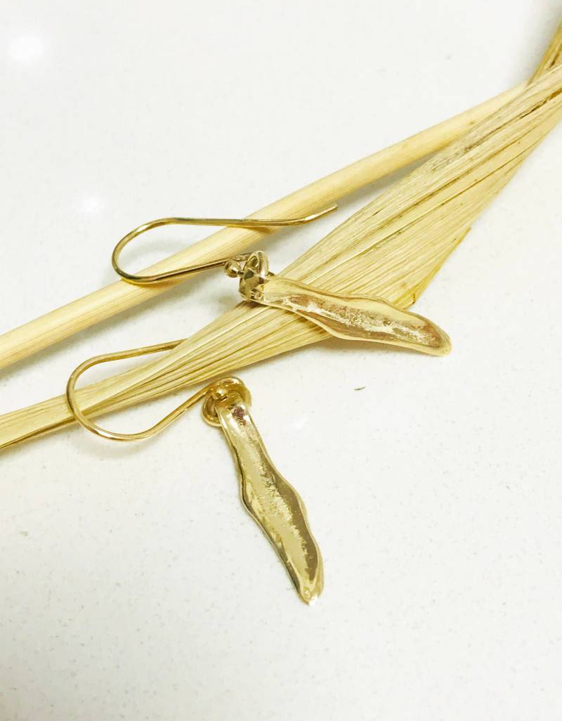 14K Solid Gold Statement Ohrringe. Bio Weizenblätter Feiner Schmuck von Amallias