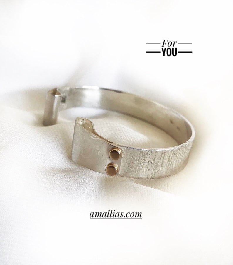 Bio Sterling Silber Und 14 K Gold Manschette Armband von Amallias