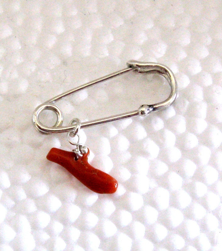 sterling Silber Brosche Mit Koralle. Bio-Sicherheits-Pin Charme Brosche von Amallias