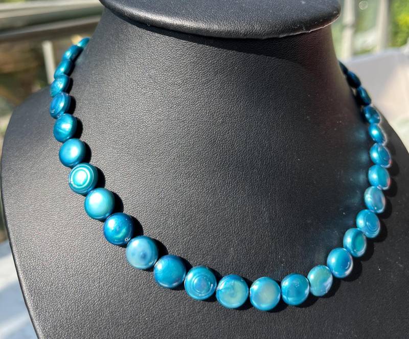 Halskette, Keshi Perlen Türkisblau , Barockperlen Gefärbt, Süsswasser, Modern, Unkonventionellm, Einzelstück, Schöner Lüster. Blickfang von AmaloukDesign