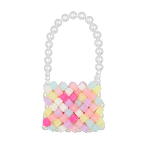 Amamcy Mädchen Mini Weiß Perle Geldbörse Handtasche Vintage Perle Satchel Schultertasche Perle Perlen Clutch Abendtasche für Frauen, Jelly Pearl Handtasche, Einheitsgröße von Amamcy