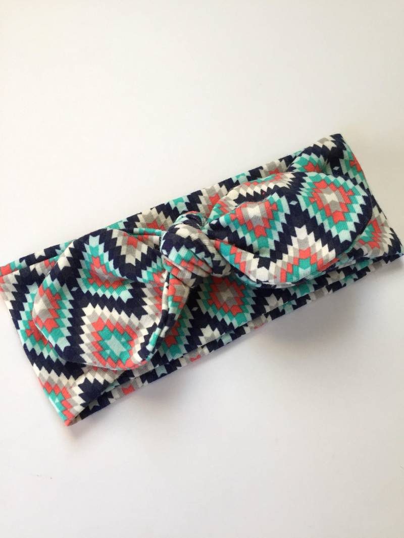 Aztec Knoten Stirnband, Turban Mama Und Mich Stirnbänder, Mini Mir Sohn Hut Aqua Koralle Azteken Stirnband von AmanaDesign