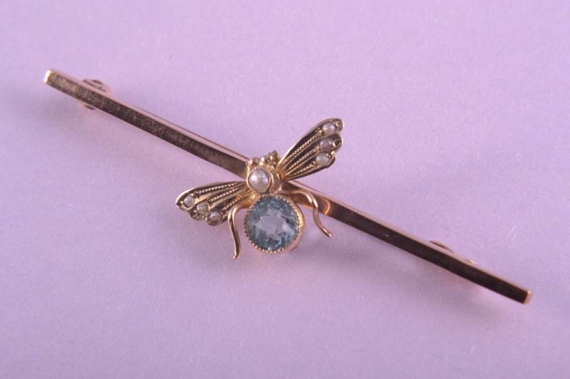 9 Karat Rosegold Edwardian Bug Brosche Mit Aquamarin Und Perlen | 392F von AmandaApplebyShop