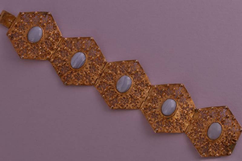 Silber Vergoldetes Vintage Filigranes Armband Mit Grauen Achat | 890E Silber Vergoldetes Vintage Filigranes Armband Mit Grauen Achat | 890E von AmandaApplebyShop
