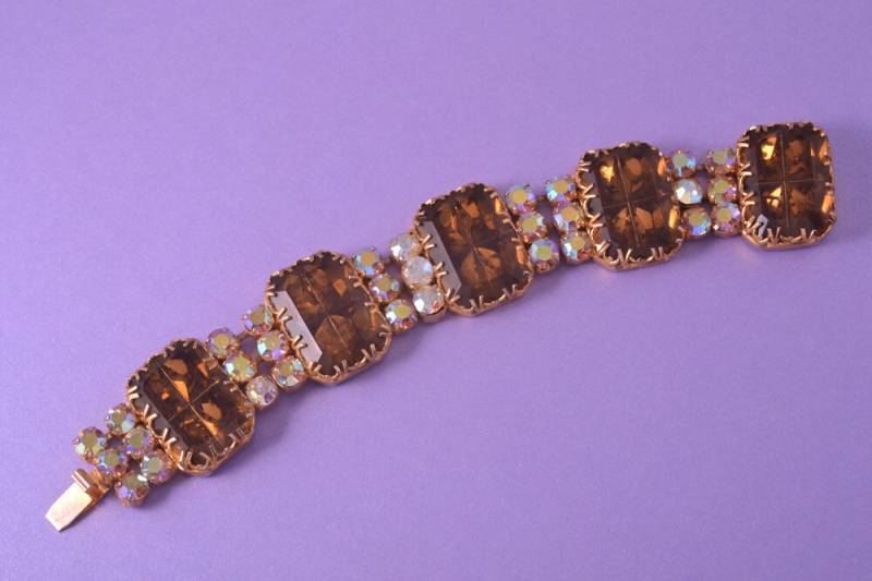 Vergoldete 1950 Armband Mit Topas-Farbige Paste | 611F Vergoldete 1950 Armband Mit Topas-Farbige Paste | 611F von AmandaApplebyShop
