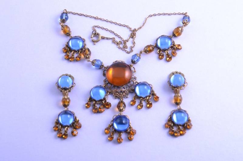 Vergoldetes 50Er Jahre Set Mit Strasssteinen | 781M von AmandaApplebyShop