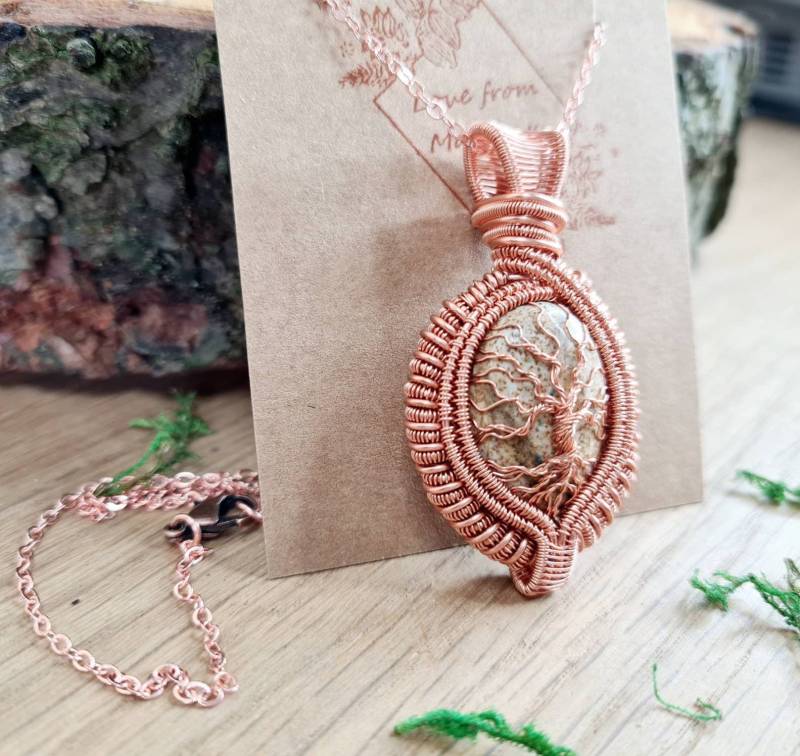 Baum Des Lebens Bild Jaspis Edelstein Anhänger Halskette Kupferdraht Gewickelt Damen Geschenk Für Ihre Anti-Trübung Valentines von AmandaJuneJewellery