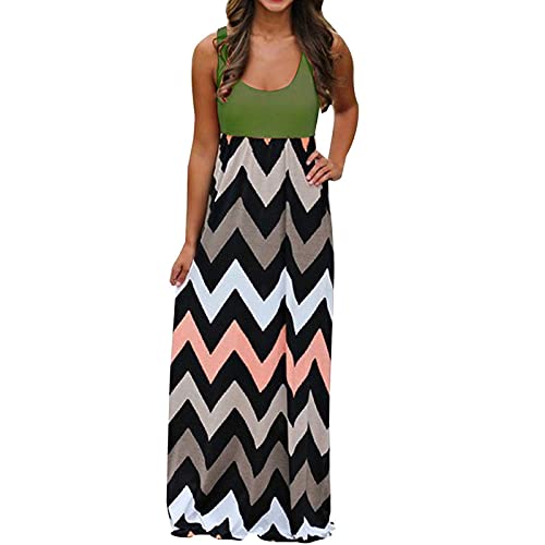 Amandaz Gestreiftes Maxi-Sommerkleid für Damen, ärmelloses, langes, lockeres Kleid in Übergröße, Damen-Strandabnutzung, Hemdkleid, Bluse, Kleid, Kleidung, langes Skaterkleid, Weibliche Partykleider von Amandaz