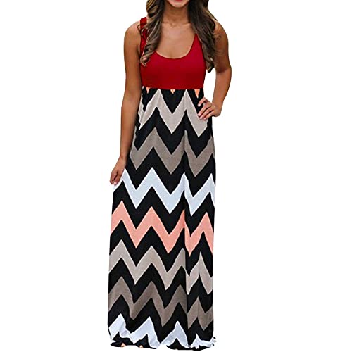 Amandaz Gestreiftes Maxi-Sommerkleid für Damen, ärmelloses, langes, lockeres Kleid in Übergröße, Damen-Strandabnutzung, Hemdkleid, Bluse, Kleid, Kleidung, langes Skaterkleid, Weibliche Partykleider von Amandaz