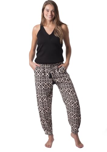 Amantes Textiles Haremshose Damen Lang - Pumphose aus Viskose und Baumwolle, Yogahose Freizeithose Sommerhose - Schwarz-Muster - M von Amantes Textiles