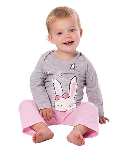Amantes Textiles Schlafanzug Baby Mädchen Hase - Zweiteiliger Schlafanzug Lang Pyjamas Set Langarm Nachtwäsche Baby, Baumwolle, Grau Rosa, 86/92 von Amantes Textiles