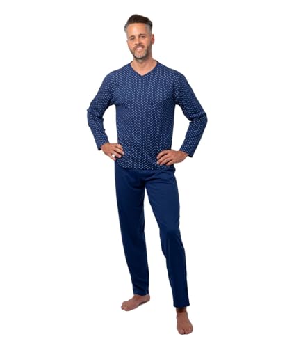 Amantes Textiles Schlafanzug Herren Lang, Pyjama mit V-Ausschnitt Zweiteiliges Set Langarm Shirt 100% Baumwolle von Amantes Textiles