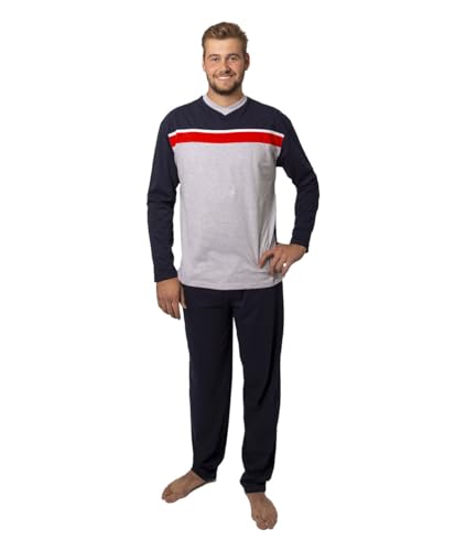 Amantes Textiles Schlafanzug Herren Lang, Pyjama mit V-Ausschnitt Zweiteiliges Set Langarm Shirt 100% Baumwolle von Amantes Textiles