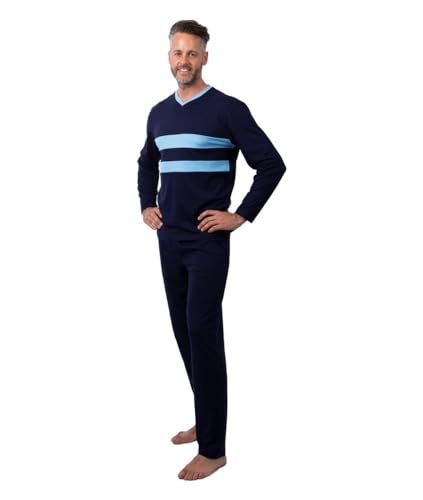 Amantes Textiles Schlafanzug Herren Lang, Pyjama mit V-Ausschnitt Zweiteiliges Set Langarm Shirt 100% Baumwolle von Amantes Textiles