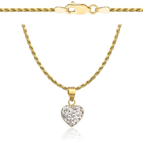 Amar Luxury Damen Gold Herz Kette 585/925, halskette damen - liebeskind kette, damen geschenke, geschenke für freundin, für frauen- goldkette damen 585 echtgold mit 925 silber, Herz mit Zirkonen von Amar Luxury