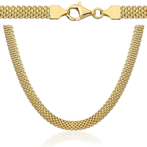 AMAR PRAGNA Damen Gold Kette TUB 925/585 Silber überzogen mit 14 Karat Gold italienischer Damenschmuck, hochwertige Goldschmuck, Geschenk für Sie, Frauen, 45 cm, Silber, Keine von Amar Luxury