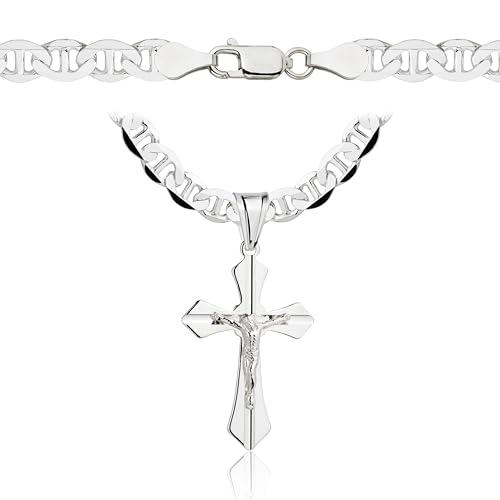 Amar Luxury Kreuz Kette für Herren - 925 Silber, 50 cm Panzerkette, Königskette - Schmuck in Italienischer Qualität von Amar Luxury