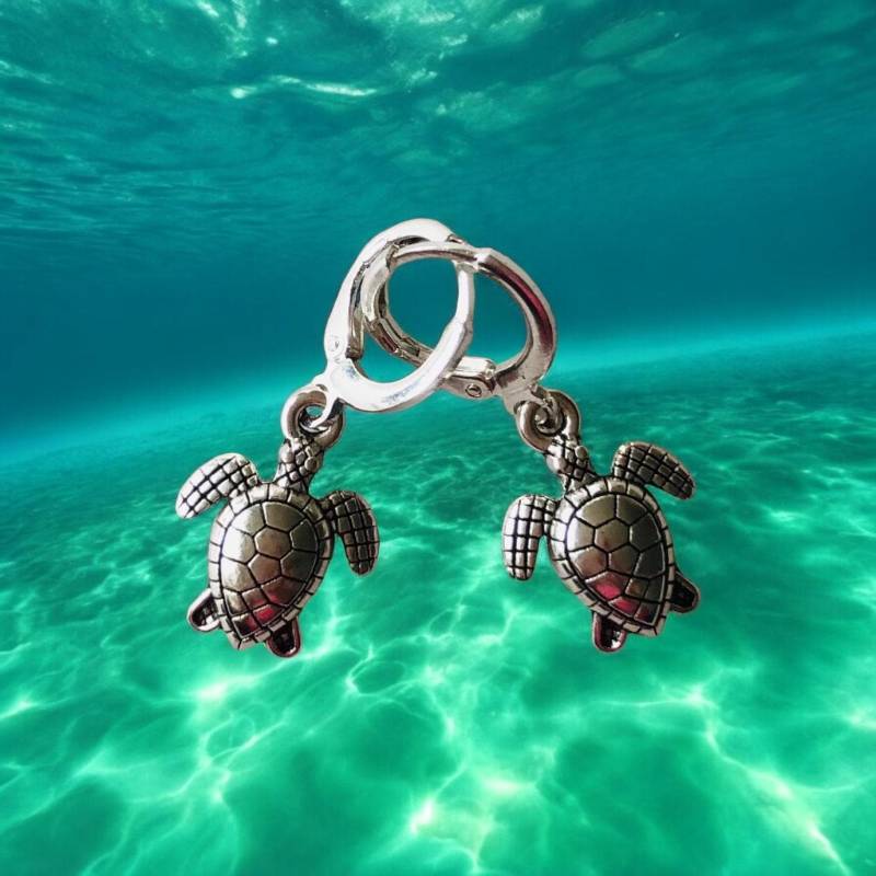Neu Silber Schildkröte Mit Mini-Creolen, Hoops, Huggies, Ohrringen, Von Tenkiks von AmaraVeraJewellery