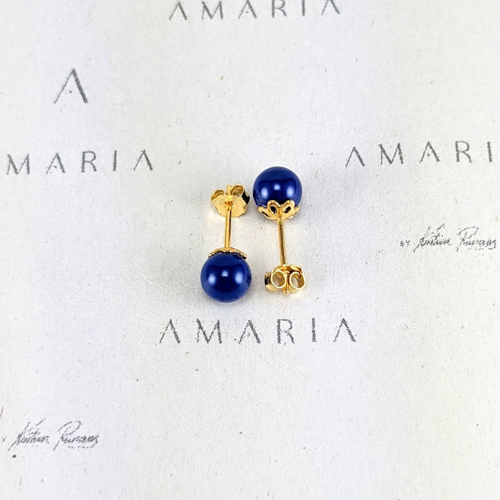 Swarovski Perle Ohrringe, Handgefertigte Blaue Ohrstecker, Einzigartige 6mm Ohrringe Für Frauen, Ohrstecker von AmariaDesignShop