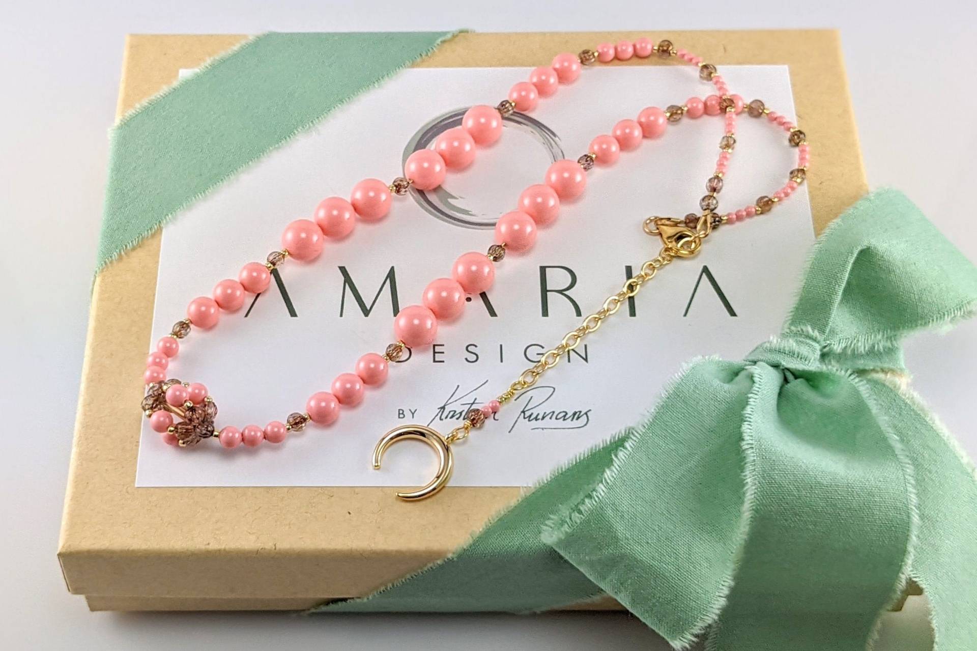 Swarovski Perlenkette, Handgemachte Halskette, Rosa Unikat Halskette Für Sie, Frauen, Statement von AmariaDesignShop