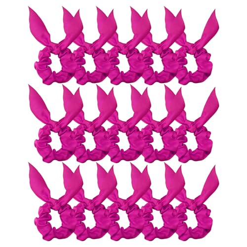 Amariver Haargummis für Damen, mit Schleife, Satin-Haargummis für dickes, dünnes Haar, Hasenohr-Haargummis, niedliches Haar-Accessoire für Frauen und Mädchen, Hotpink, 15 Stück von Amariver