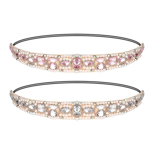 Amariver Stirnband für Damen, 2 Stück, Strass, Perlen, Kristall-Haarbänder, elastische Haarbänder, glitzerndes Diamant-Stirnband, modisches Haar-Accessoire für Damen und Mädchen Amariver Stirnband für Damen, 2 Stück, Strass, Perlen, Kristall-Haarbänder, elastische Haarbänder, glitzerndes Diamant-Stirnband, modisches Haar-Accessoire für Damen und Mädchen von Amariver
