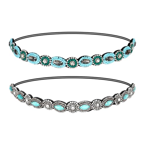 Amariver Stirnband für Damen, 2 Stück, Strass-Perlen, blaue und grüne Kristall-Haarbänder, elastische Haarbänder, glitzerndes Stirnband, modisches Haarzubehör für Damen und Mädchen Amariver Stirnband für Damen, 2 Stück, Strass-Perlen, blaue und grüne Kristall-Haarbänder, elastische Haarbänder, glitzerndes Stirnband, modisches Haarzubehör für Damen und Mädchen von Amariver
