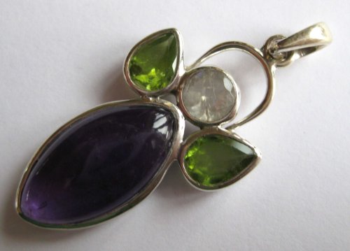 Anhänger Amethyst, Peridot und Labradorit weiß 925er Silber 2,3x5 cm von Amaryllis