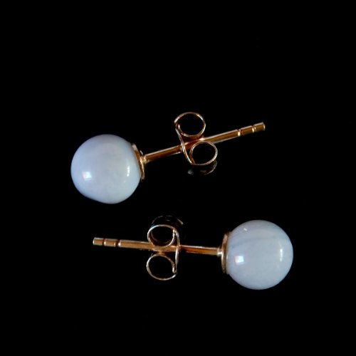 Edelstein-Ohrstecker, rund 6 mm, Chalcedon blau / Silber von Amaryllis