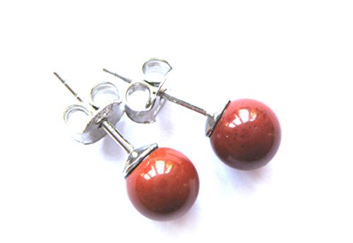 Jaspis rot - 8 mm - Kugel-Ohrstecker - Perlen - Edelstein - Steckerschale und Gegenstecker - aus echtem Silber - in Geschenkbox - A++ Qualitt von Amaryllis