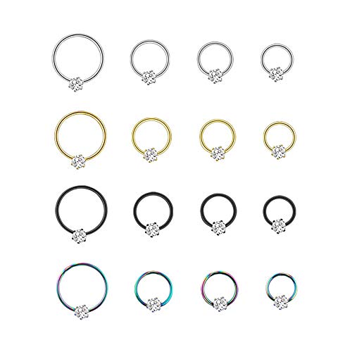 Amasawa 16 Stück Nasenring Nasenpiercing Set,Edelstahl Hoop Ohrring Unisex Piercing Nasen Ringe Piercing Septum Ohrriercing Körperschmuck (4 Farben, 4 Größen) von Amasawa