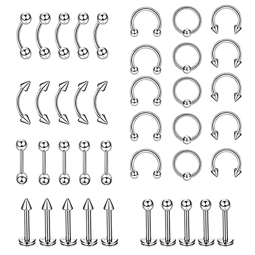 Amasawa 85 Stück Hufeisen Nasenpiercing, Septum Nasenpiercing, Lippen Ohr Piercing Piercing, Chirurgenstahl Nasenpiercing, für Augenbrauen Zunge Nase Ohr Lippe Brustwarzen Augenbrauen von Amasawa