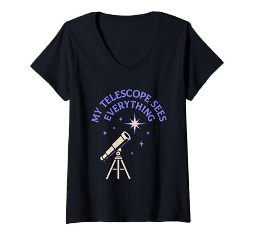 Damen Suburban Stargazing Teleskop Astronomie Nerd Sternennacht T-Shirt mit V-Ausschnitt Damen Suburban Stargazing Teleskop Astronomie Nerd Sternennacht T-Shirt mit V-Ausschnitt von Amateur Astronomer Moon Phase Backyard Skywatch