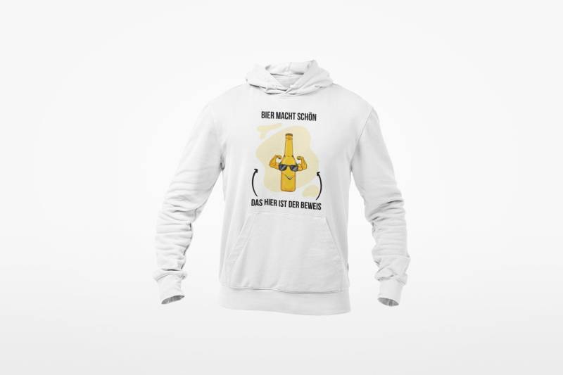 Hoodie Weiß/Schwarz "Bier Macht Schön" Perfekt Für Den Fußballfan Und Alle Kreisligaspieler Als Geschenk Kleidung/Spaß/Fußball von Amateurchamp