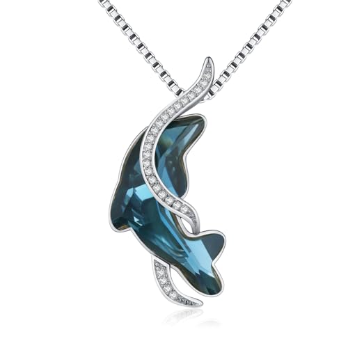 Delfin Kette 925 Sterling Silber Kristall Anhänger Kette für Damen Tier Delphin Mädchen Schmuck Weihnachten Geschenk für Frauen Schwester von Amavive
