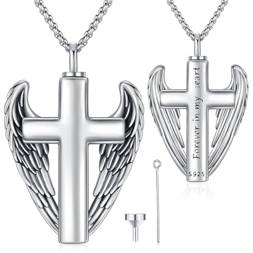 Amavive Engelsflügel Kreuz Urne Anhänger Halskette 925 Sterling Silber Urnenketten für Asche Denkmal Asche Andenken Asche Schmuck zum Befüllen mit Füllset Amavive Engelsflügel Kreuz Urne Anhänger Halskette 925 Sterling Silber Urnenketten für Asche Denkmal Asche Andenken Asche Schmuck zum Befüllen mit Füllset von Amavive