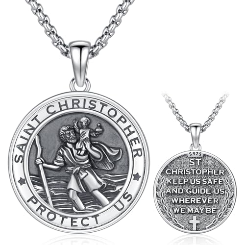 Heiliger Christophorus Anhänger, 925 Sterling Silber Amulett Heiligenmedaille Schmuck für Herren Medaille Anhänger Religiöser Schmuck Geschenke für Damen Herren Heiliger Christophorus Anhänger, 925 Sterling Silber Amulett Heiligenmedaille Schmuck für Herren Medaille Anhänger Religiöser Schmuck Geschenke für Damen Herren von Amavive