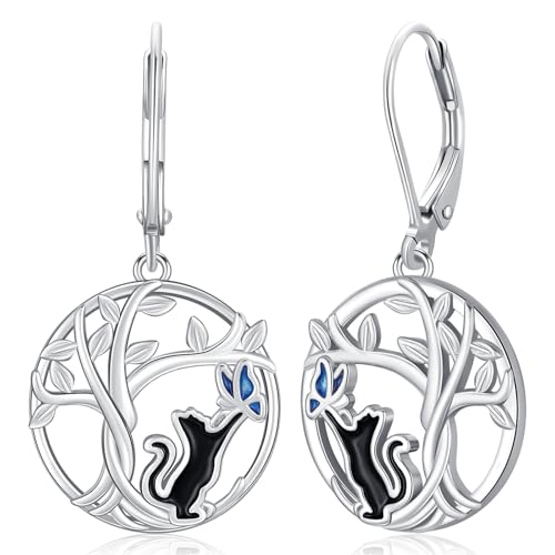 Katzen Ohrringe 925 Sterling Silber Hängend Lebensbaum Ohrringe für Damen Tier Kleine Creolen Mädchen Katze Schmuck für Frauen Kinder Katzen Ohrringe 925 Sterling Silber Hängend Lebensbaum Ohrringe für Damen Tier Kleine Creolen Mädchen Katze Schmuck für Frauen Kinder von Amavive