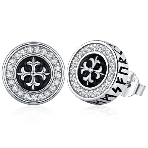 Wikinger Ohrringe Herren, 925 Sterling Silber Ohrstecker Männer Nordische Viking Rune Ohrringe Runen Schmuck Weihnachts für Damen Jungs von Amavive