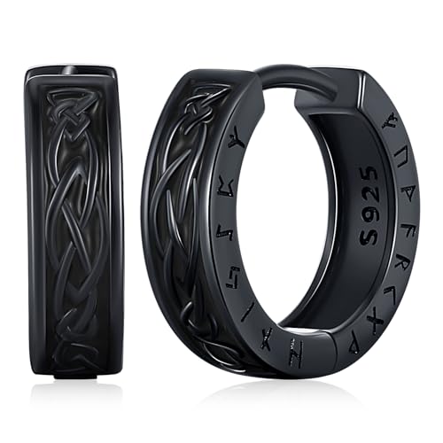 Wikinger Ohrringe für Herren, 925 Sterling Silber Nordische Rune Wikinger Ohrringe Viking Punk Ohrschmuck Schmuck Geschenke für Damen (L) von Amavive