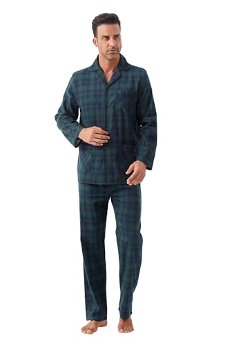 Amaxer 100% Baumwolle Herren Flanell Pyjamas Set Herren Pyjamas Home Fashion Pyjamas Langarm Hosen Set Oberteile mit Taschen Pyjamahosen mit Kordelzug/L von Amaxer