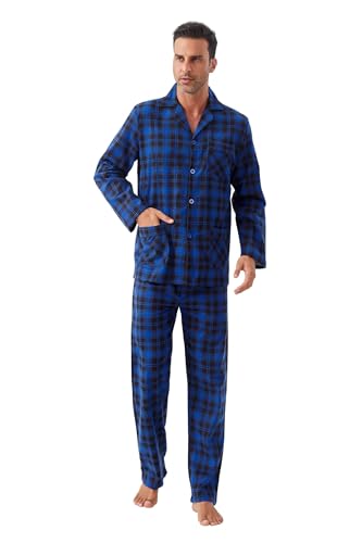 Amaxer 100% Baumwolle Herren Flanell Pyjamas Set Herren Pyjamas Home Fashion Pyjamas Langarm Hosen Set Oberteile mit Taschen Pyjamahosen mit Kordelzug/XXL von Amaxer